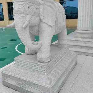 温州 白麻花岗岩动物异形石雕-大象