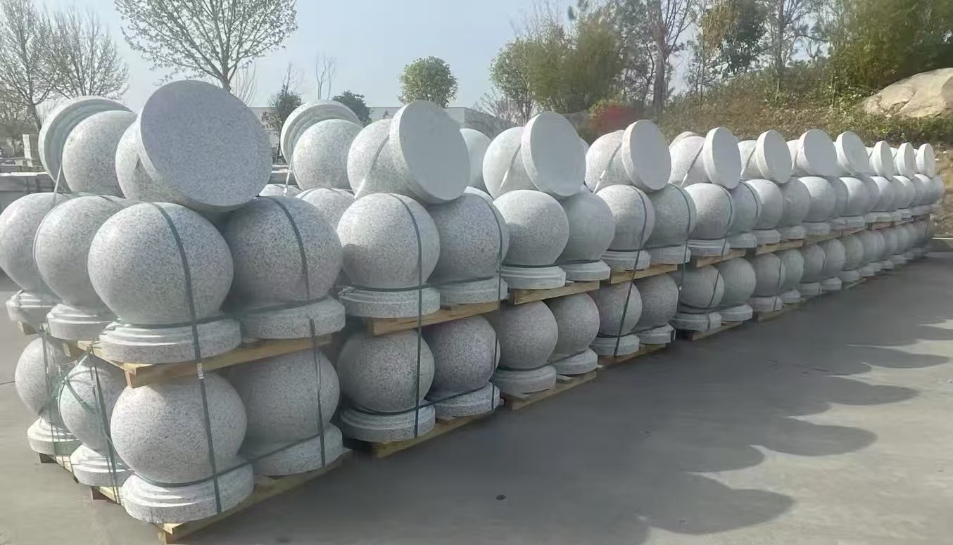 温州 白麻花岗岩石材圆球，石球，挡车球，隔离球，景观石球，风水球等