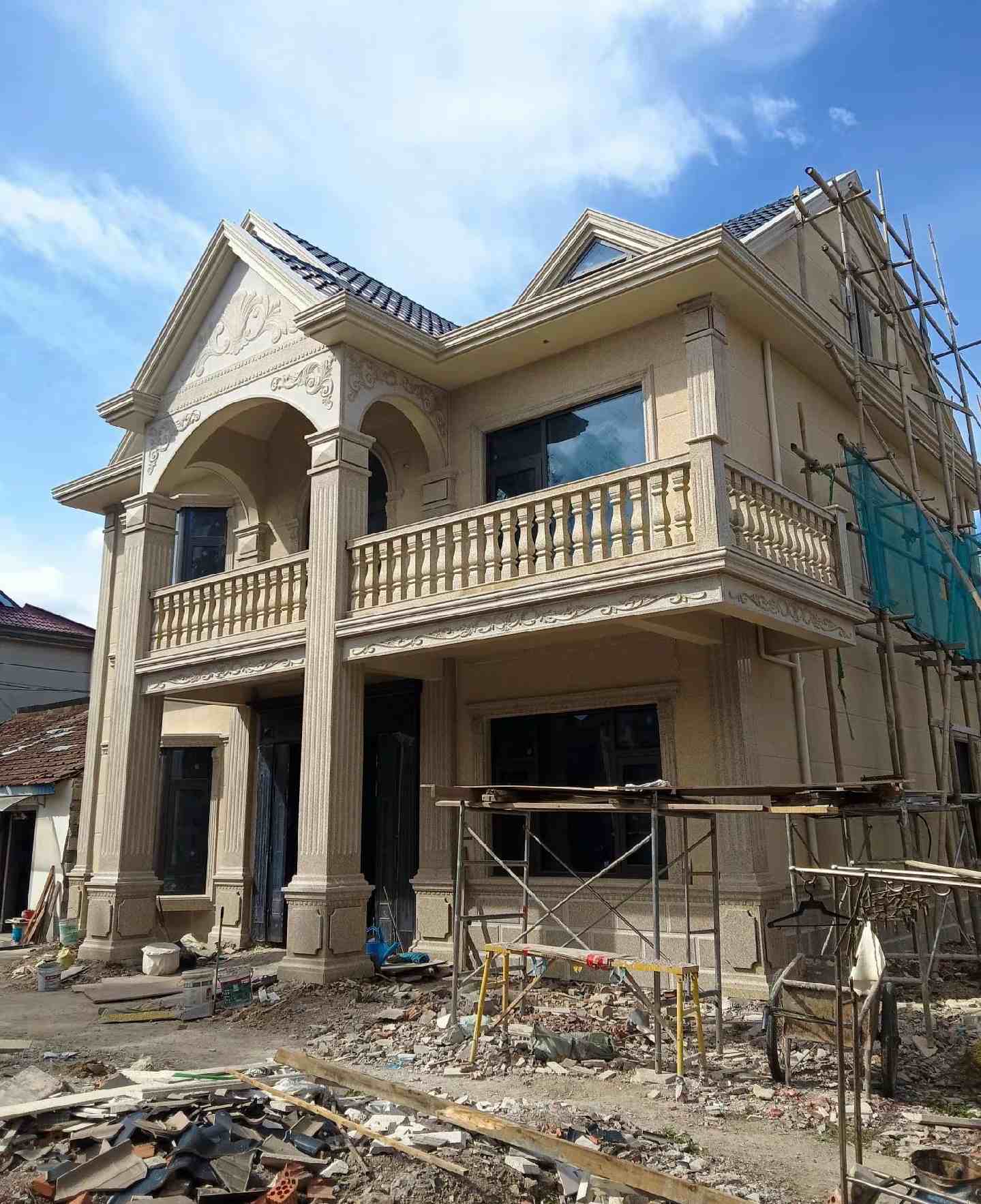 温州 黄金麻花岗岩石材私人别墅雕花门楼柱阳台栏杆