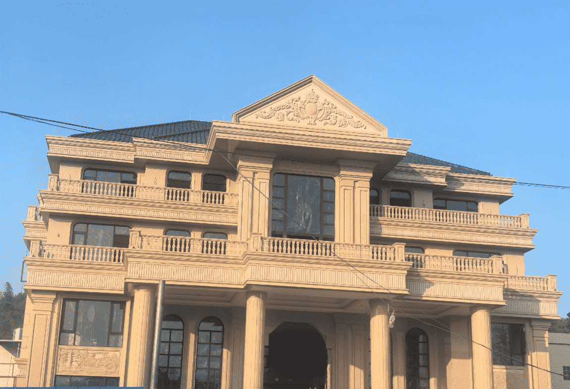 温州黄金麻别墅外墙干挂石材效果示例