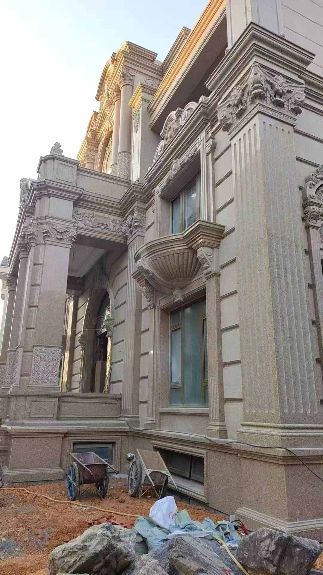 温州 黄金麻花岗岩光面别墅外墙干挂施工完成