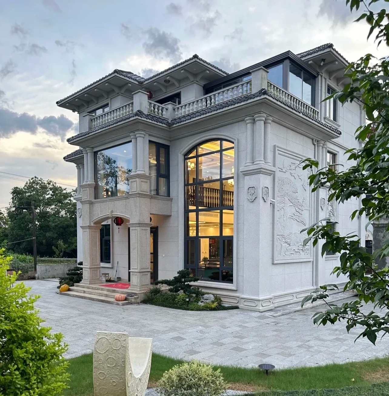 温州 白麻花岗岩私人别墅干挂石材豪华定制