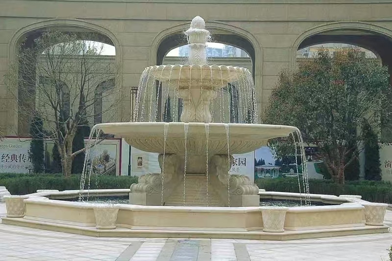 温州 黄金麻花岗岩异型加工——户外庭院石雕流水喷泉