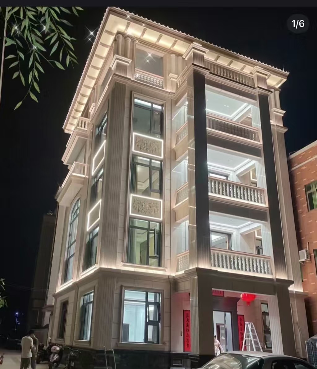 温州 芝麻白花岗岩别墅外墙夜间效果